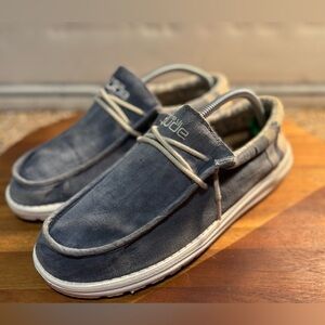 Hey Dude Wally Linen Natural Blue Navy Men’s 10 Slip On